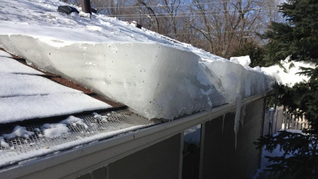 ice damming along gutters