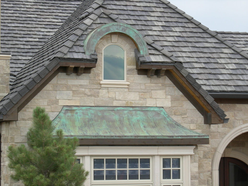 House with copper elements aged with patina