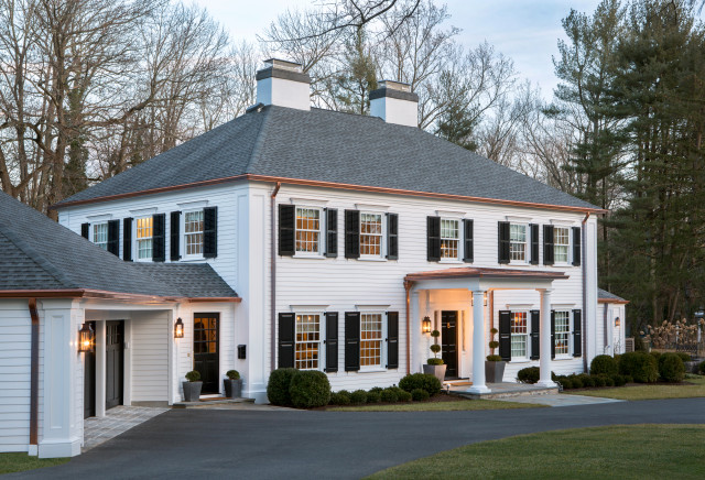white house with copper accents